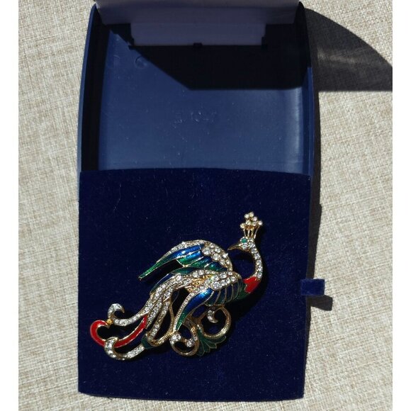 Vintage Attwood Collection Peacock Brooch Pin With Crystals & Enamel Design - Picture 4 of 12